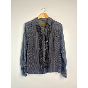 Gerry Weber Striped Button Down Lace Blouse Womens Large